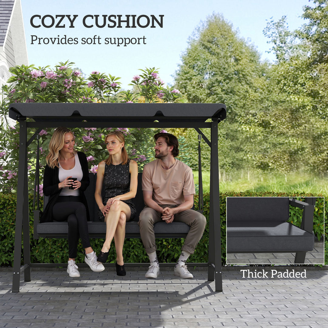Three-Seater Garden Swing Bench, with Adjustable Canopy - Dark Grey