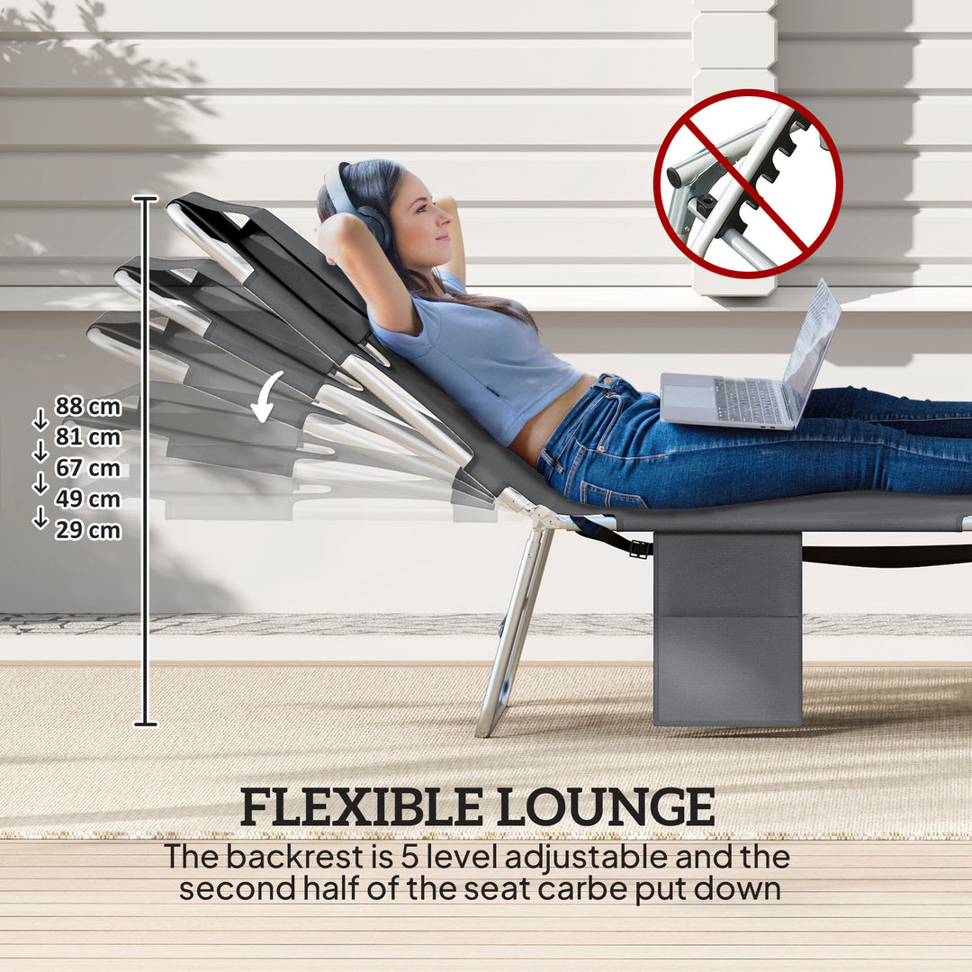 5-Position Adjustable Sun Loungers Set of 2 with Reading Hole and Side