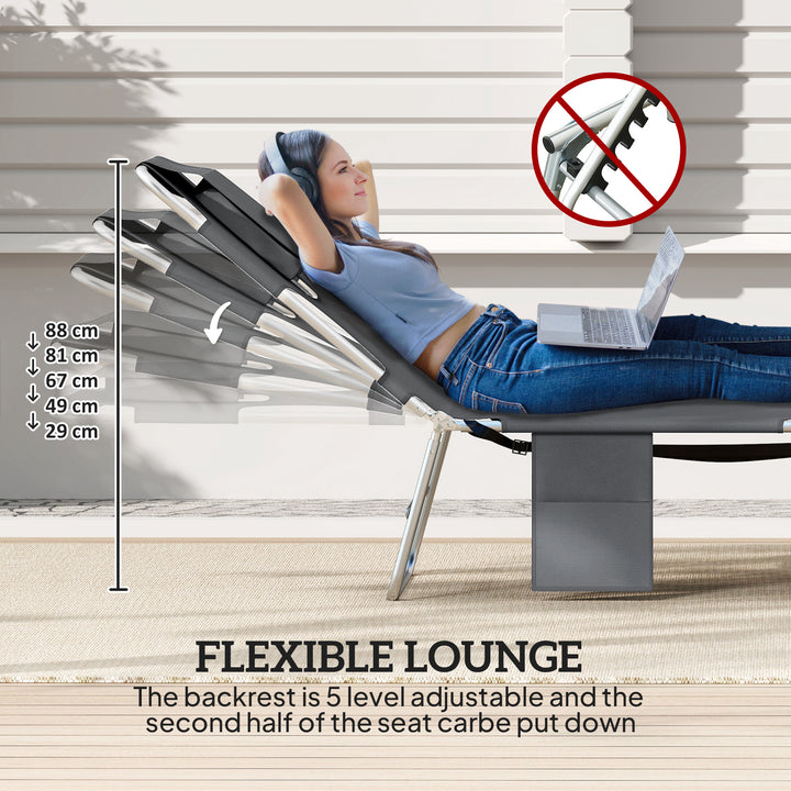 5-Position Adjustable Sun Loungers Set of 2 with Reading Hole and Side