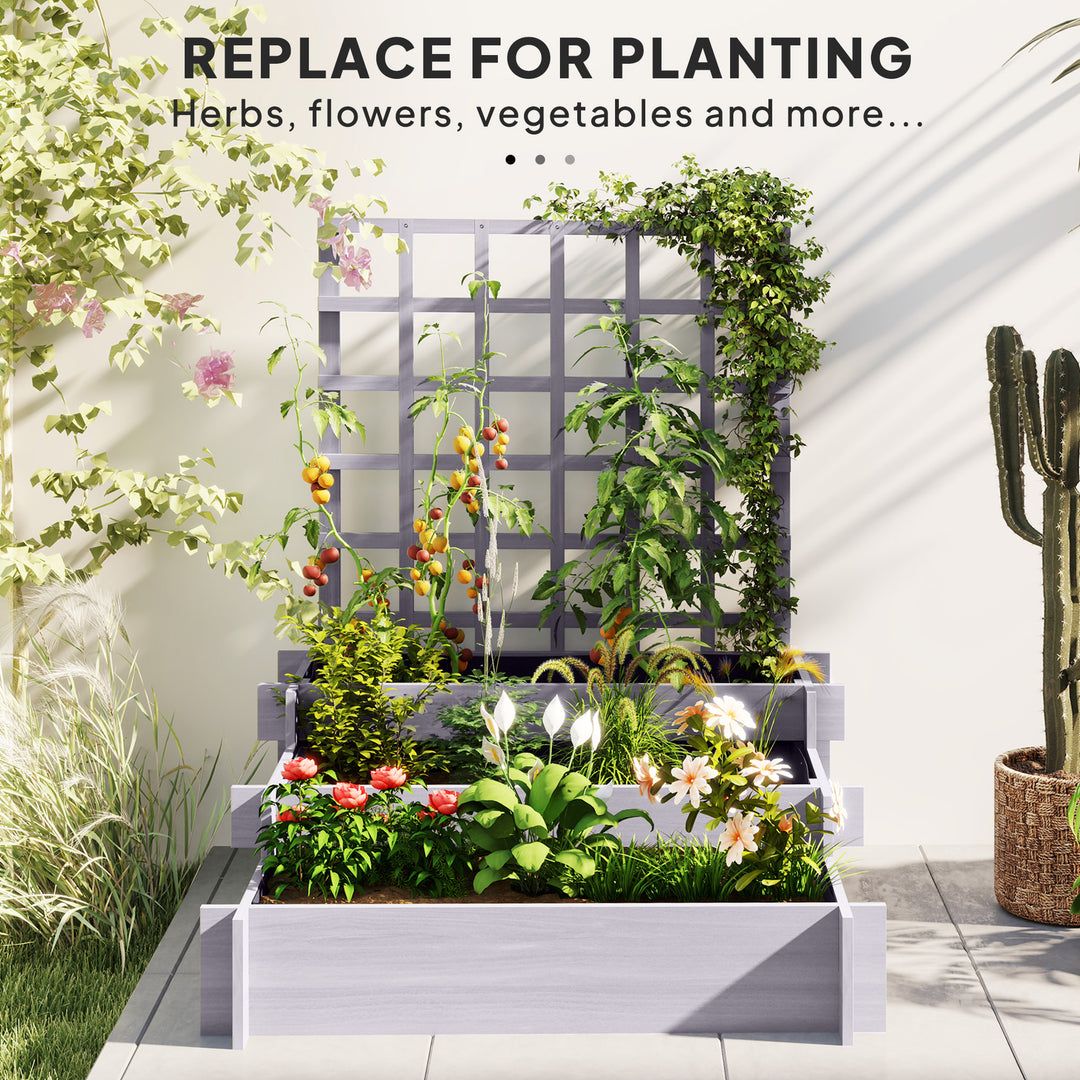 3 Tier Garden Planters with Trellis for Vine Climbing, Wooden Raised B