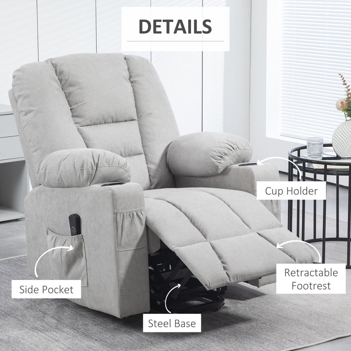 Oversized Riser and Recliner Chairs for the Elderly, Fabric Upholstered Lift Chair for Living Room with Remote Control, Side Pockets, Cup Holder, Light Grey