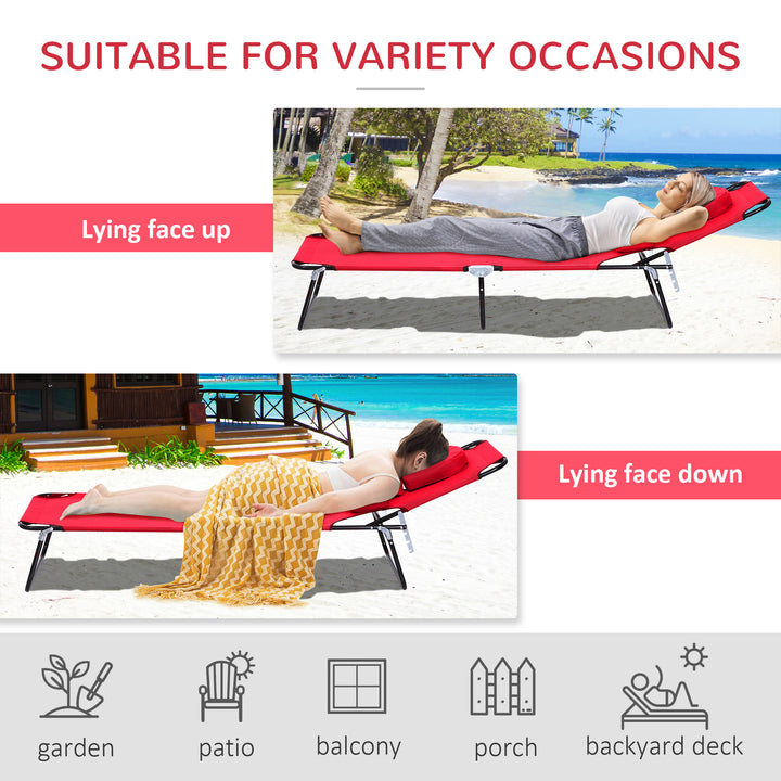 MCL Foldable Outdoor Sun Lounger Adjustable Backrest Reclining Chair with Pillow and Reading Hole Garden Beach, Red