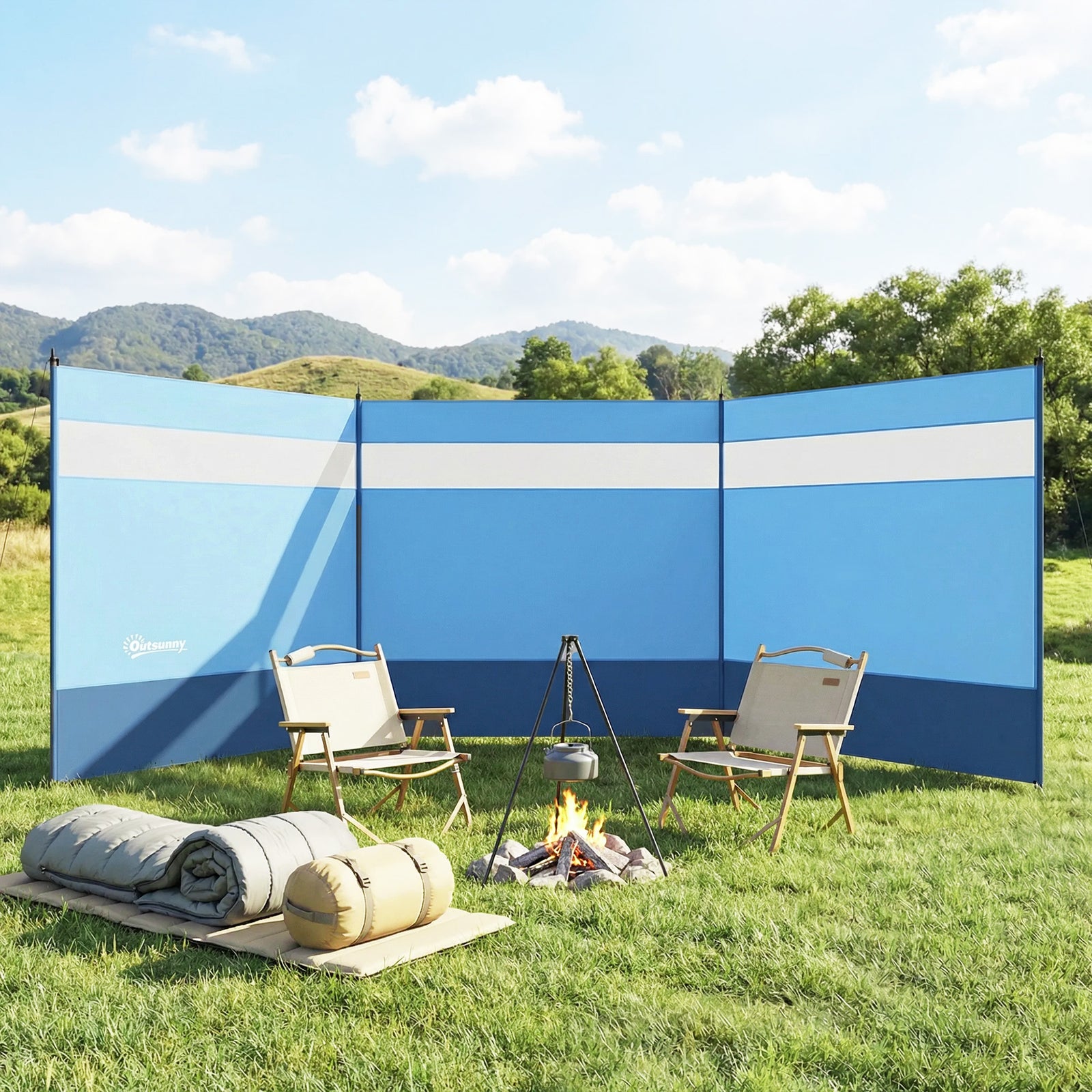 Camping Windbreaker with Clear Windows, Carry Bag and Steel Poles, for