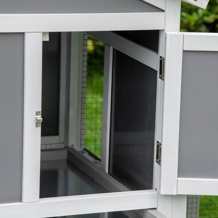 Two-Tier Rabbit Hutch, with Sunlight Panel Roof, Slide-Out Tray - Grey