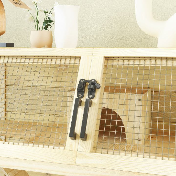 Wooden Hamster Cage with Storage Shelf, Wheels, Ramps, Water Bottle, Hut, Seesaws