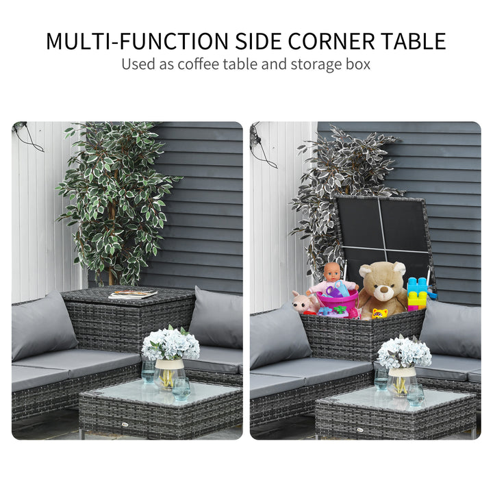 Outsunny 4 PCs Garden Rattan Wicker Outdoor Furniture Patio Corner Sofa Love Seat and Table Set w/ Cushions Side Desk Storage - Mixed Grey | Aosom UK