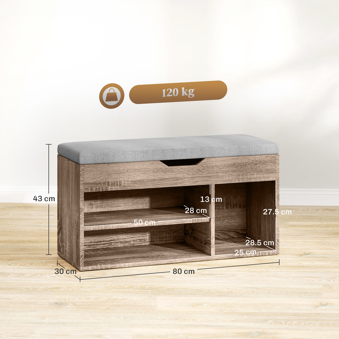 Shoes Cabinet Bench Hidden Storage Padded Seat Organiser Footwear Rack Hallway Grey Wood Grain