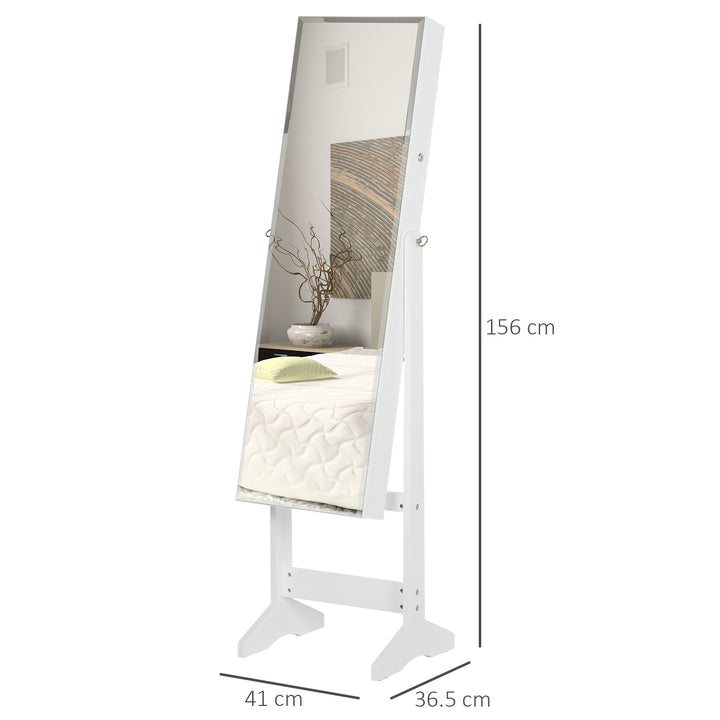 HOMCOM Jewelry Cabinet Standing Mirror Full Length Makeup Lockable Armoire Storage Organizer White | Aosom UK