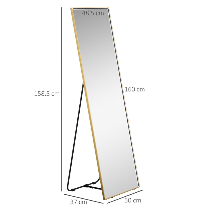 HOMCOM Full-Length Dressing Mirror, Wall-Mounted or Freestanding, Rectangle with Gold Frame, 160 x 50 cm for Bedrooms and Living Rooms, Gold