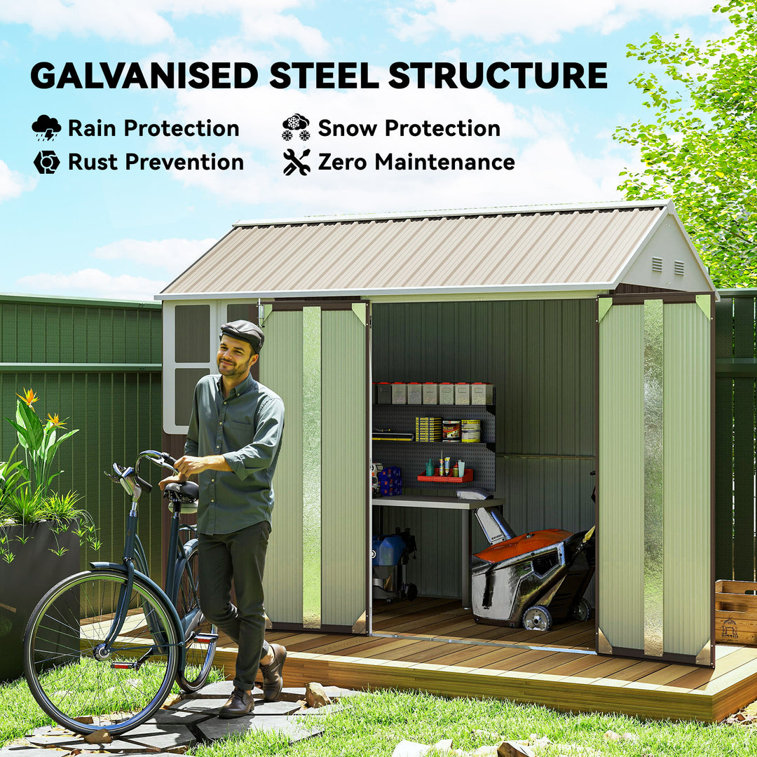 8 x 6 ft Galvanised Garden Shed, Outsoor Metal Storage Shed with Double Doors Window Air Vents for Patio, Lawn, Grey