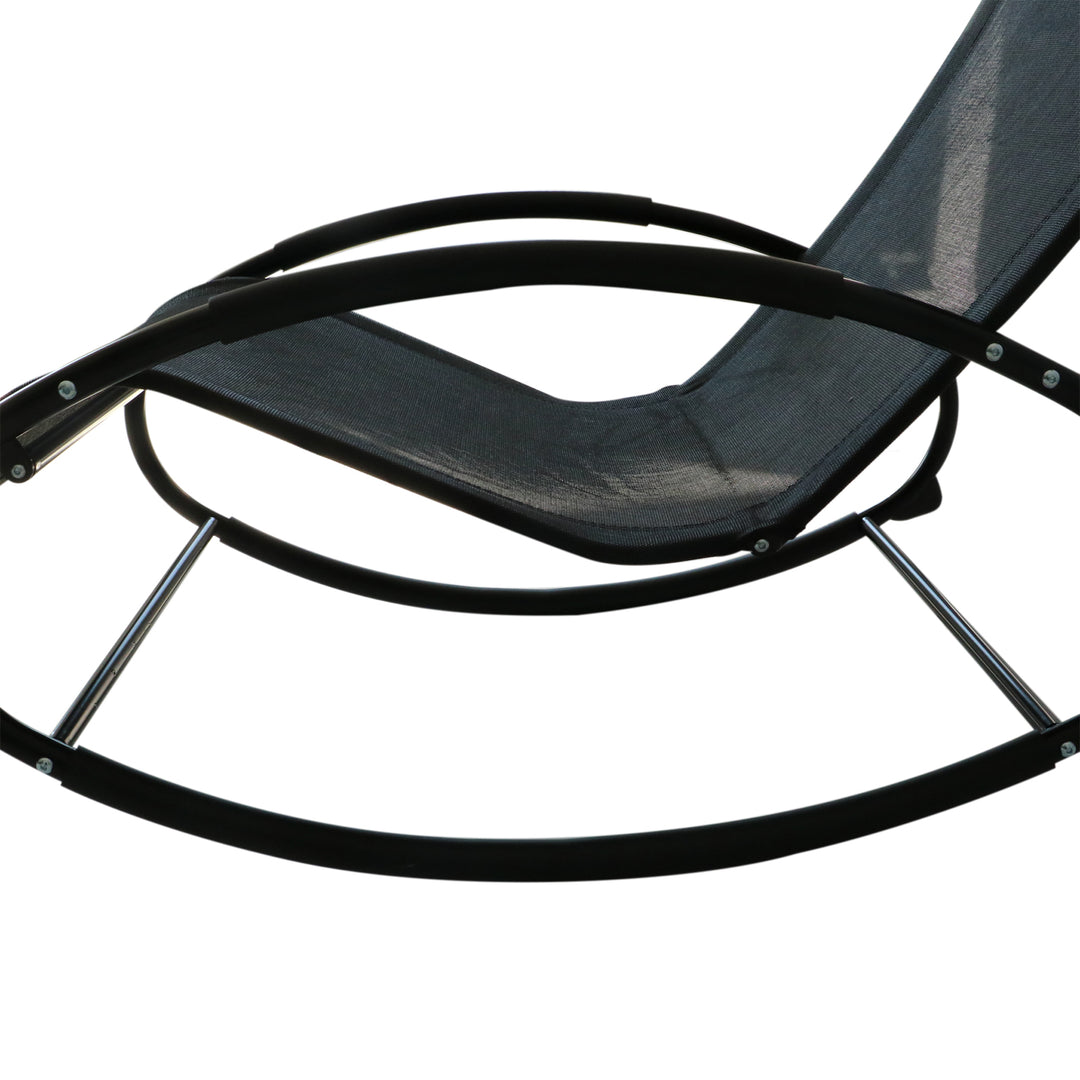 Rocking Chair Sun Lounger Recliner Rocker Texteline Fabric Patio Garden Relaxer with Pillow, Black