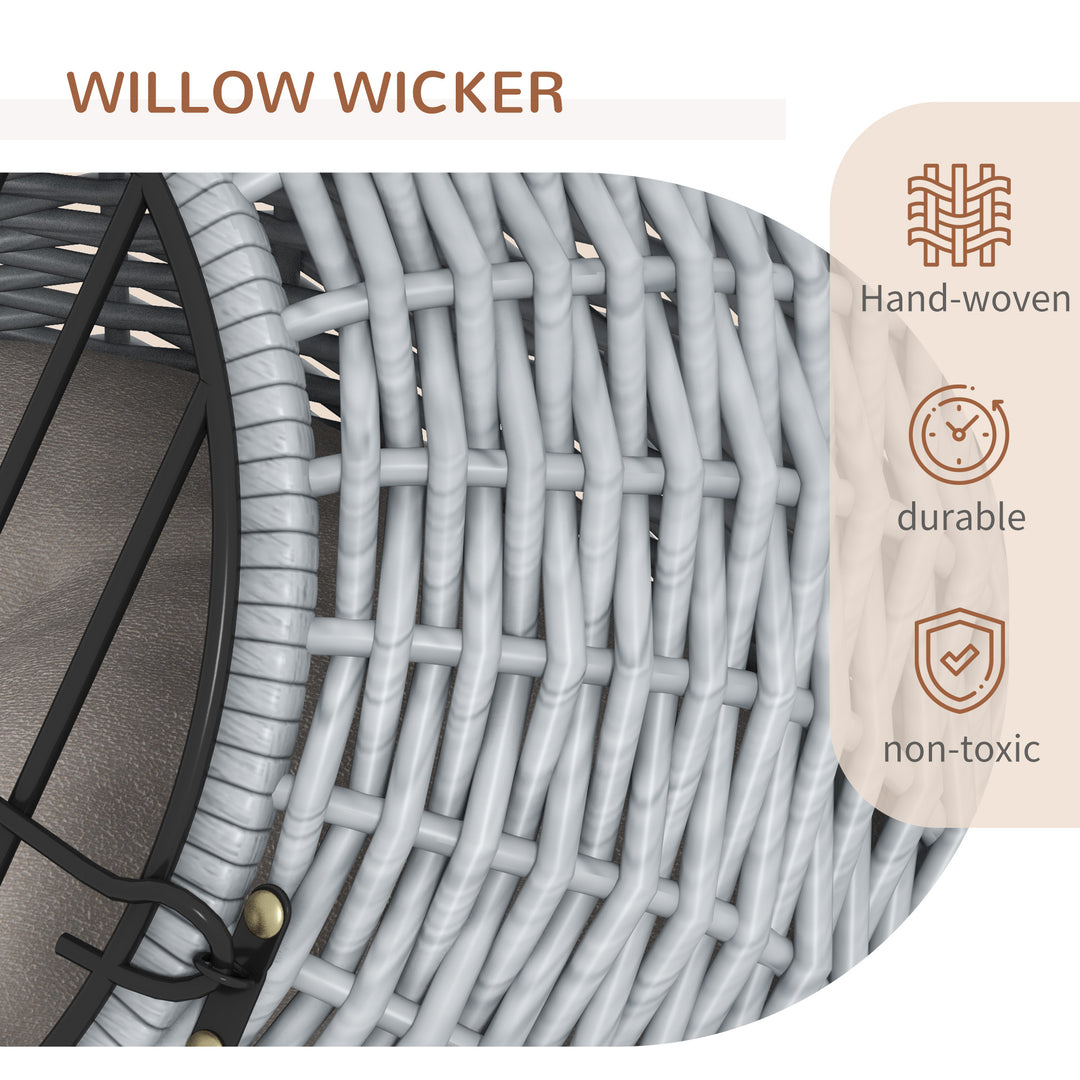 Wicker Pet Carrier Basket Cat Kitten Bed Portable Travel Cage w/ Soft Cushion Handle Grey 50 x 40 x 40 cm