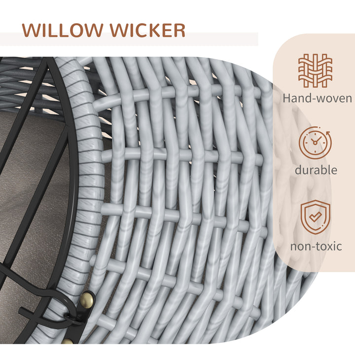Wicker Pet Carrier Basket Cat Kitten Bed Portable Travel Cage w/ Soft Cushion Handle Grey 50 x 40 x 40 cm