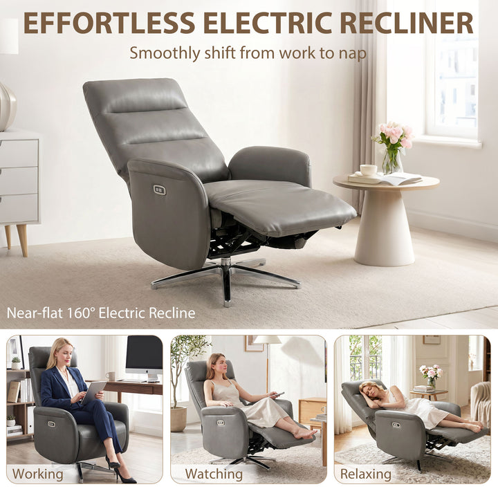Power Recliner Chair, Swivel Electric Reclining Chair with Type C+USB,