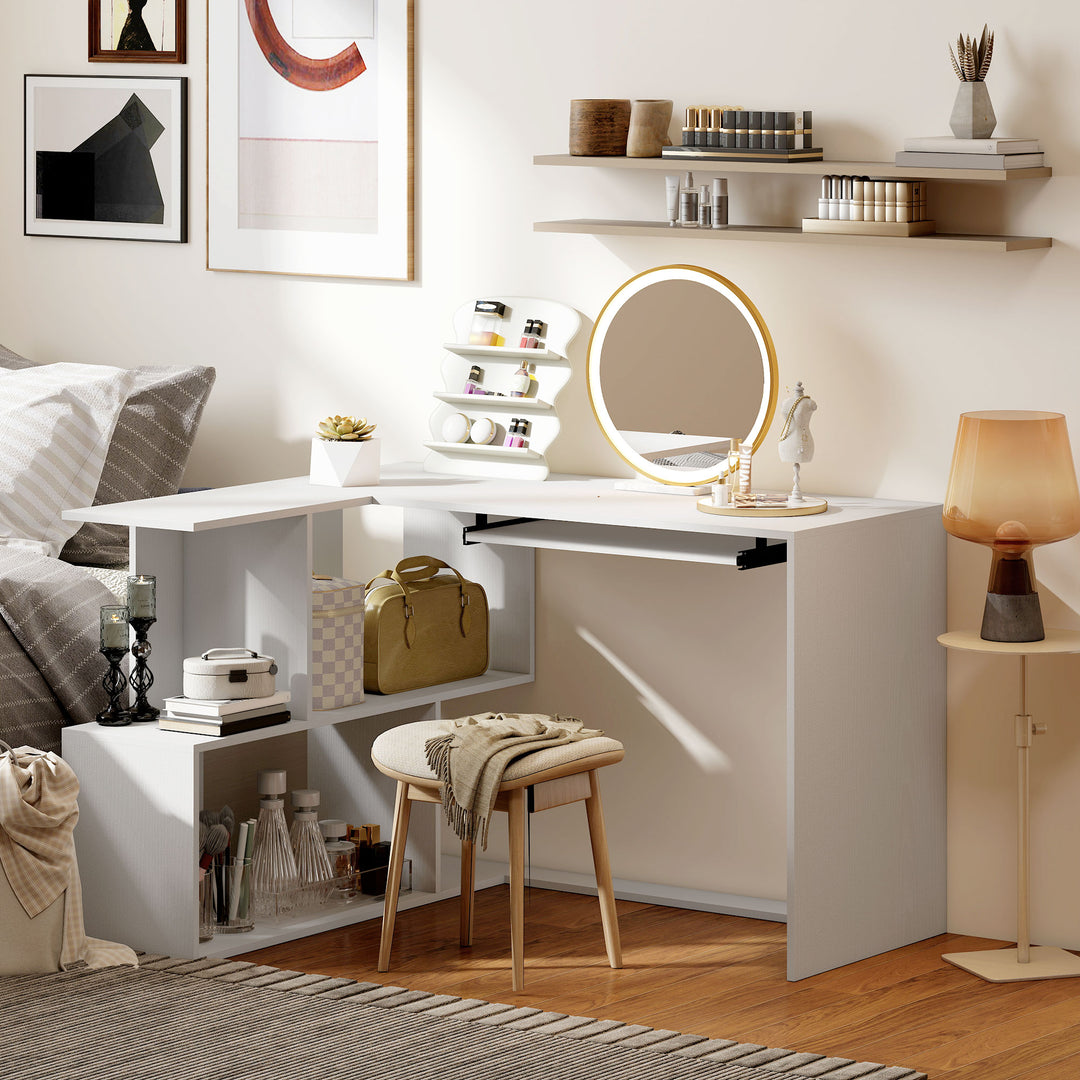 L-Shaped Corner Desk, Computer Desk with Keyboard Tray and Open Shelve