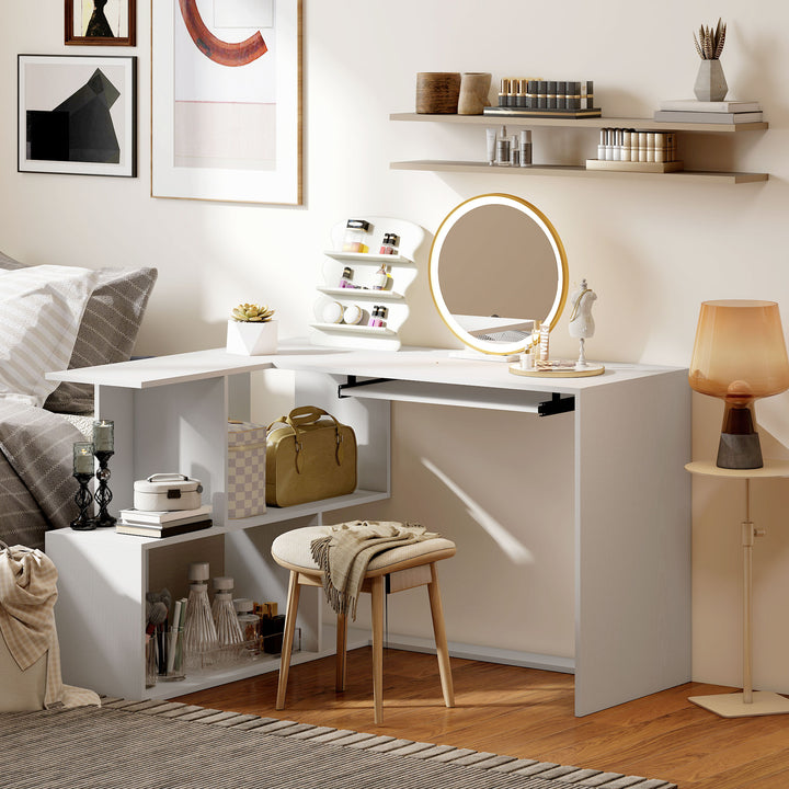 L-Shaped Corner Desk, Computer Desk with Keyboard Tray and Open Shelve
