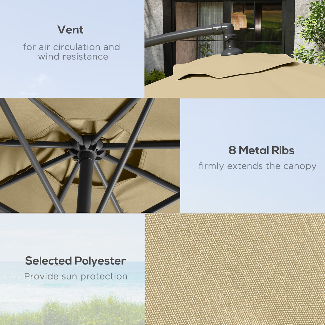 3m Overhanging Parasol, with Base, Weights and Cover - Sand brown