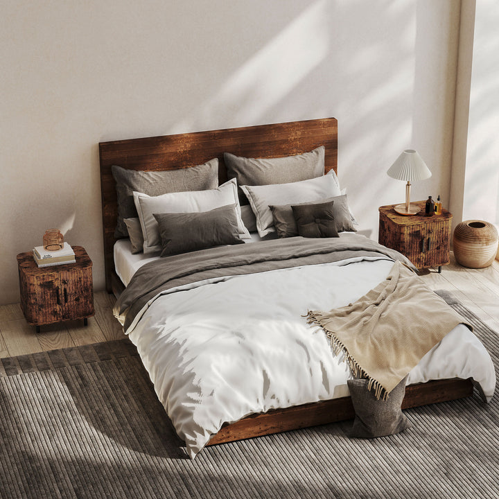 Bedside Table, Nordic Side Table with Roller Shutter Style Sliding Doors and Metal Legs for Bedroom, Living Room, Rustic Brown