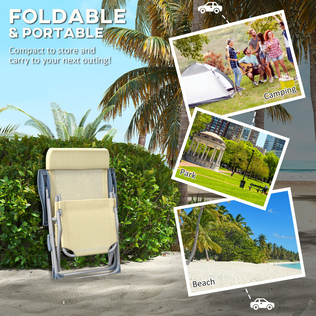Set of Two Sun Loungers, with Five-Position Adjustable Backs - Beige