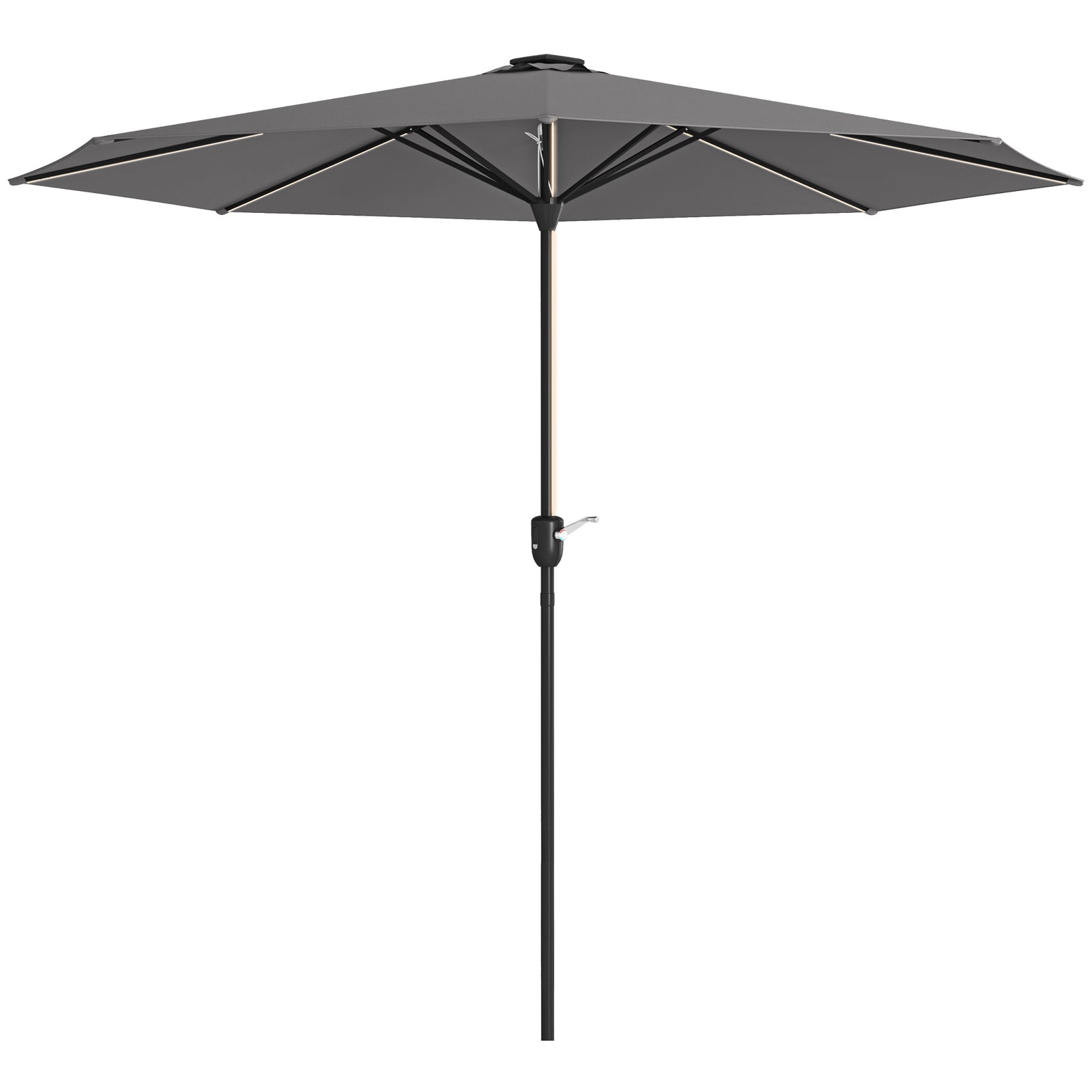 2.65m Garden Parasol, with LED Lights - Dark Grey