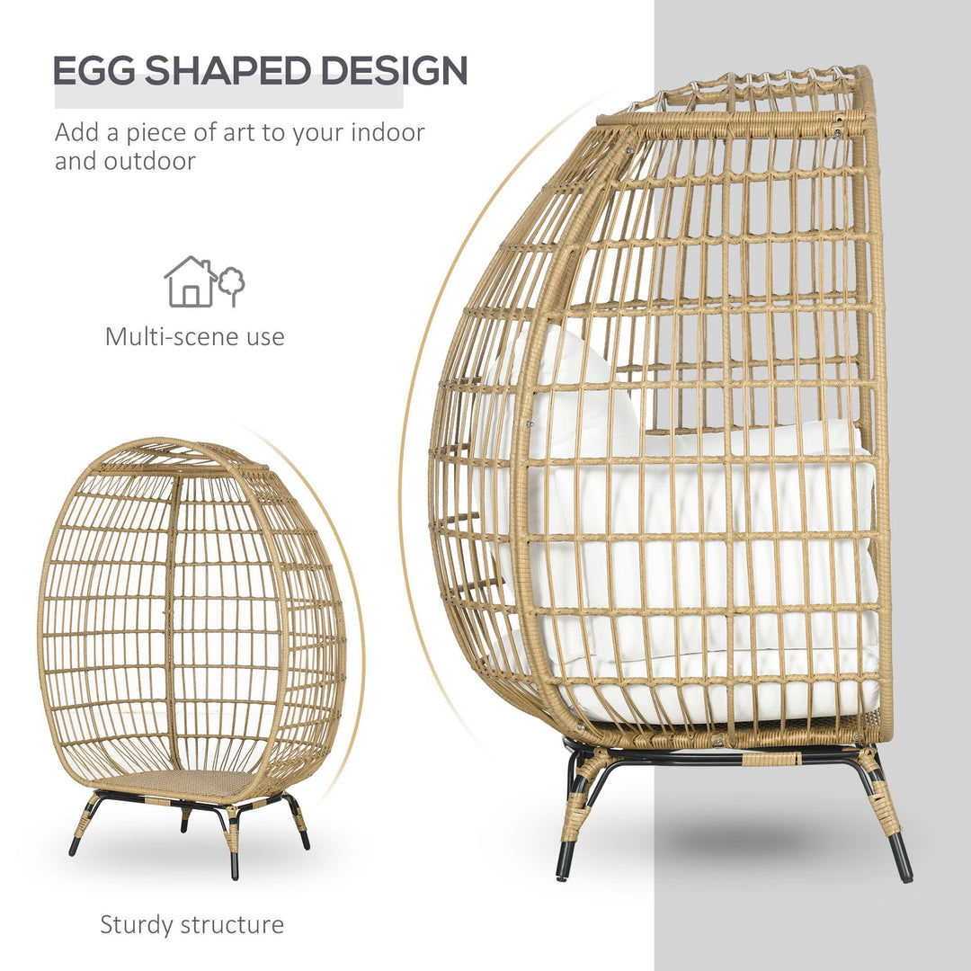 Outsunny PE Rattan Outdoor Egg Chair, Round Wicker Weave Teardrop Chair with Thick Padded Cushions for Sunroom, Garden, Khaki