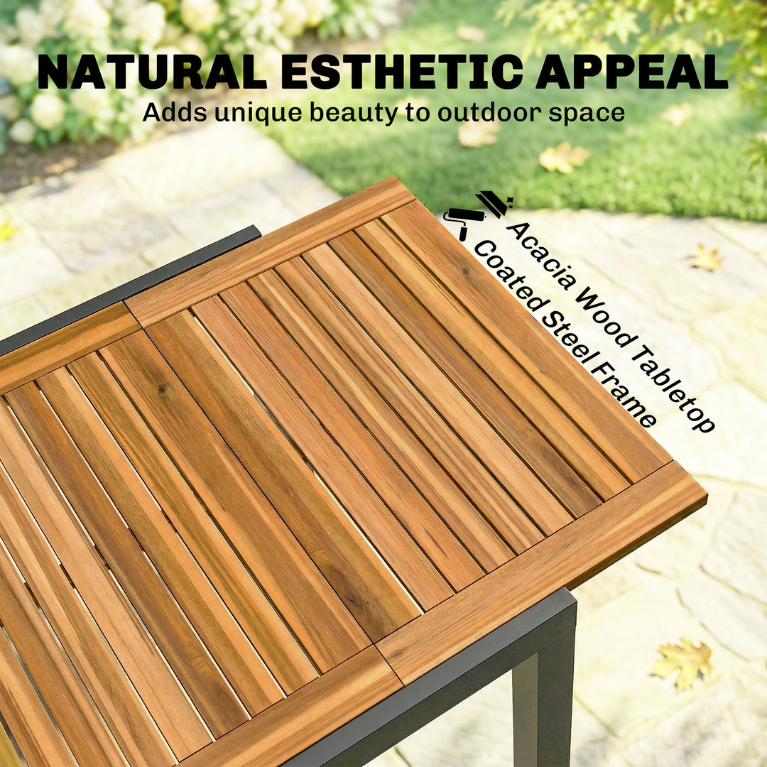 Patio Dining Table Expandable Outdoor Dining Table Acacia Wood Top 80-