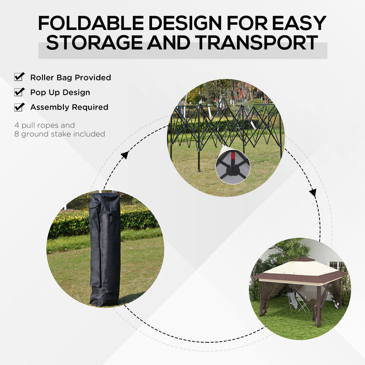 Outsunny 3.6 x 3.6 m Pop up Gazebo with Netting, Height Adjustable Party Tent Instant Canopy Sun Shade Shelter, Khaki