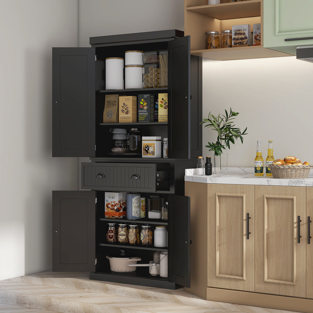 HOMCOM Traditional Kitchen Cupboard Freestanding Storage Cabinet with Drawer, Doors and Adjustable Shelves, Black | Aosom UK