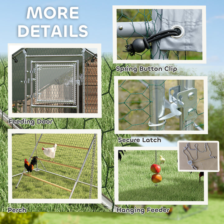 Walk-in Chicken Run w/ Cover, Feeding Door, Hanging Feeder, Perch, for 6-8 Poultry