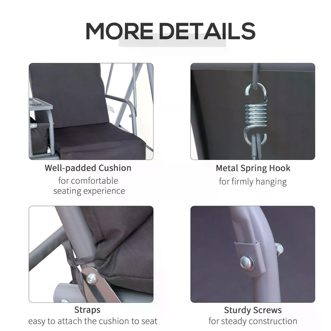 Steel Frame 2-Seater Swing Chair w/ Table Grey