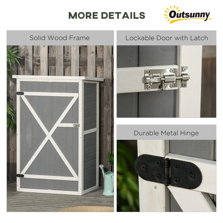 Outsunny Wooden Garden Storage Shed Fir Wood Tool Cabinet Organiser with Shelves 75L x 56W x115Hcm Grey