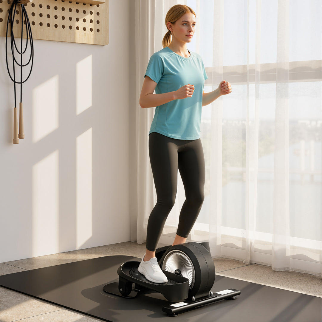 Under Desk Elliptical Machine with LCD Monitor, 8 Adjustable Magnetic Resistances for 2-in-1 Seat &amp; Stand Up Exercise