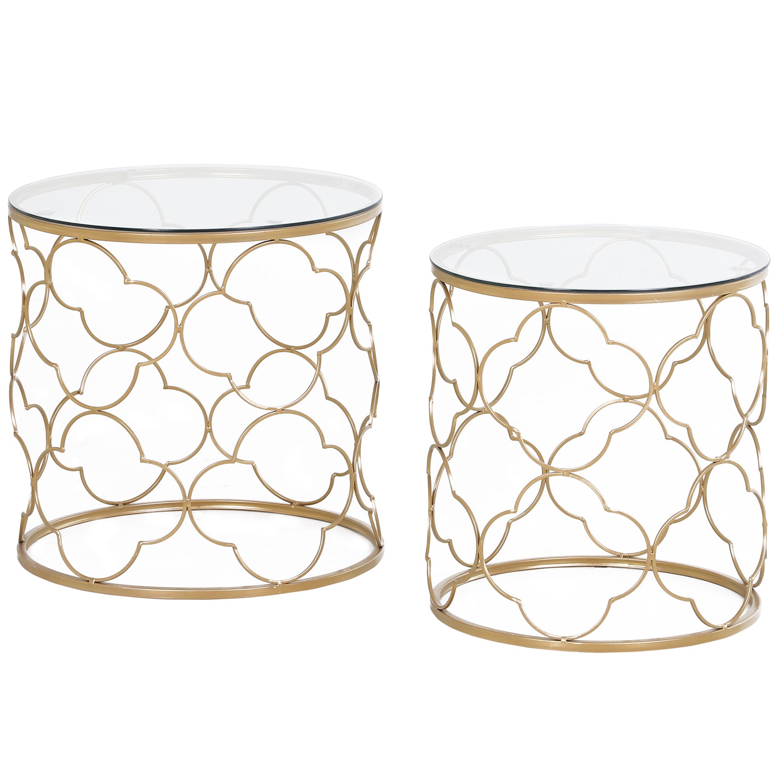 Nesting Tables Set of 2, Modern Stacking Side End Table with Tempered Glass Top, Metal Frame for Living Room Bedroom Office, Gold Tone