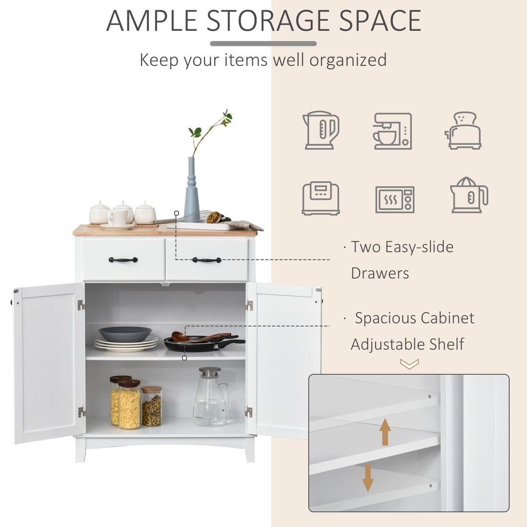 HOMCOM Modern Organising Kitchen Cupboard, Wooden Storage Cabinet, Tableware Organizer w/ 2 Drawers for Living & Dining Pantry Room, White | Aosom UK