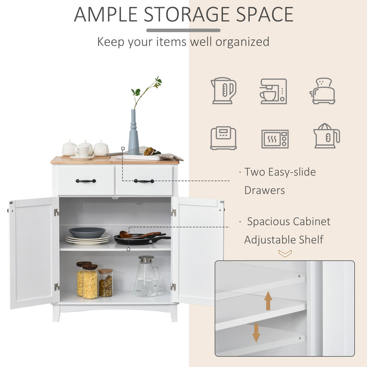 HOMCOM Modern Organising Kitchen Cupboard, Wooden Storage Cabinet, Tableware Organizer w/ 2 Drawers for Living & Dining Pantry Room, White | Aosom UK