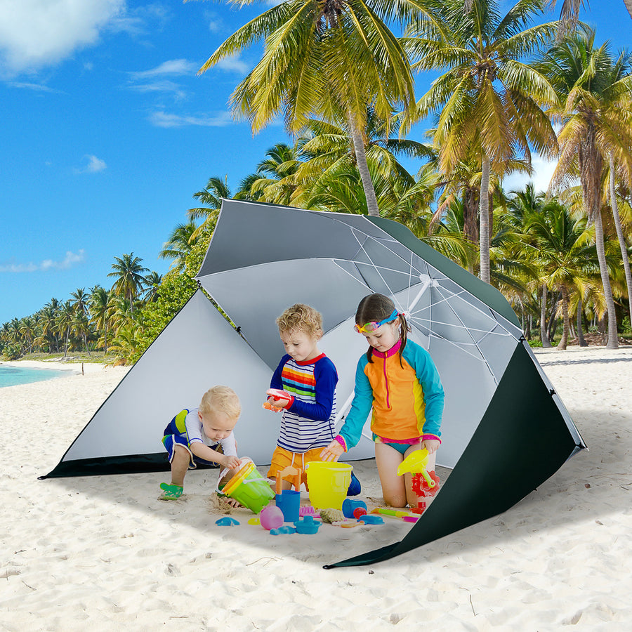 2m UV Protection Fishing Beach Umbrella Brolly Shelter w/ Side Panel Tent Green