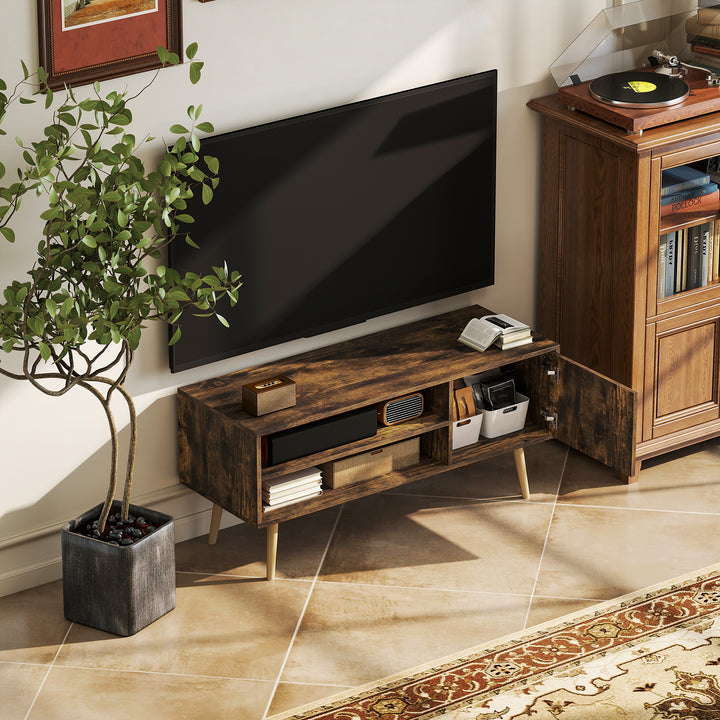 TV Stand up to 55 Inches, TV Unit with Open Shelves and Cable Holes - Brown