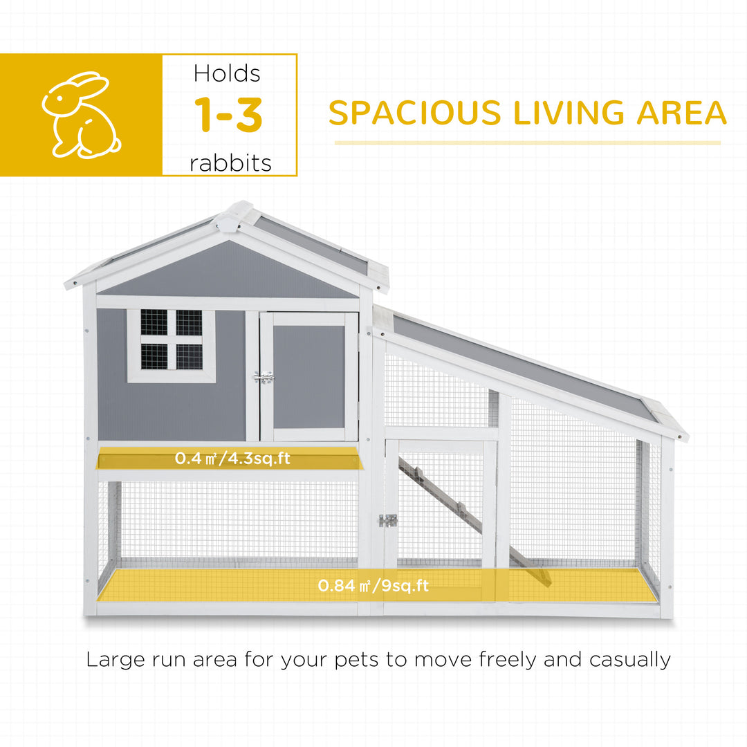 PawHut Wooden Rabbit Hutch, 2 Tier Guinea Pig Cage, Bunny Run, Small Animal House for Indoor Outdoor with Sunlight Panel Roof Slide-out Tray, Grey