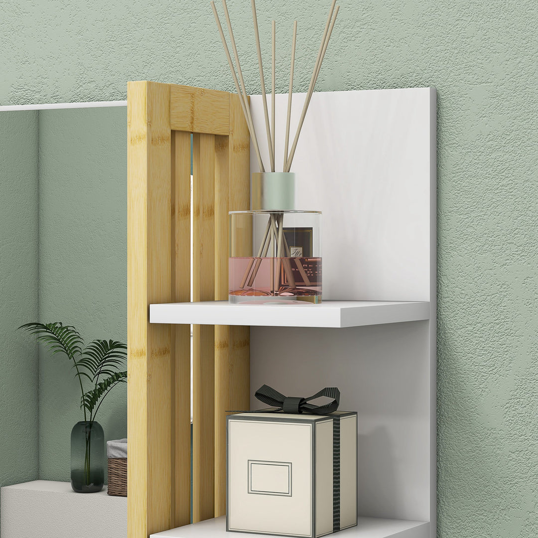 Bamboo Panel Bathroom Mirror, with Shelves - White