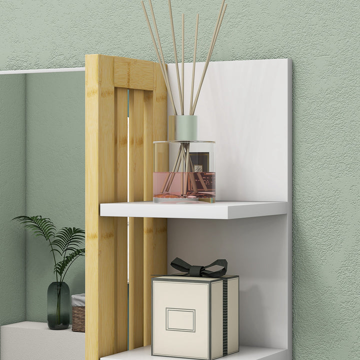 Bamboo Panel Bathroom Mirror, with Shelves - White
