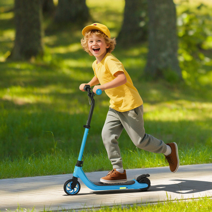 MCL Kids Electric Scooter, Electric Scooters for Kids Ages 6+, 8 KM/H & 6 KM Lightweight E-Scooter, Adjustable Height, Rear Brake - Blue