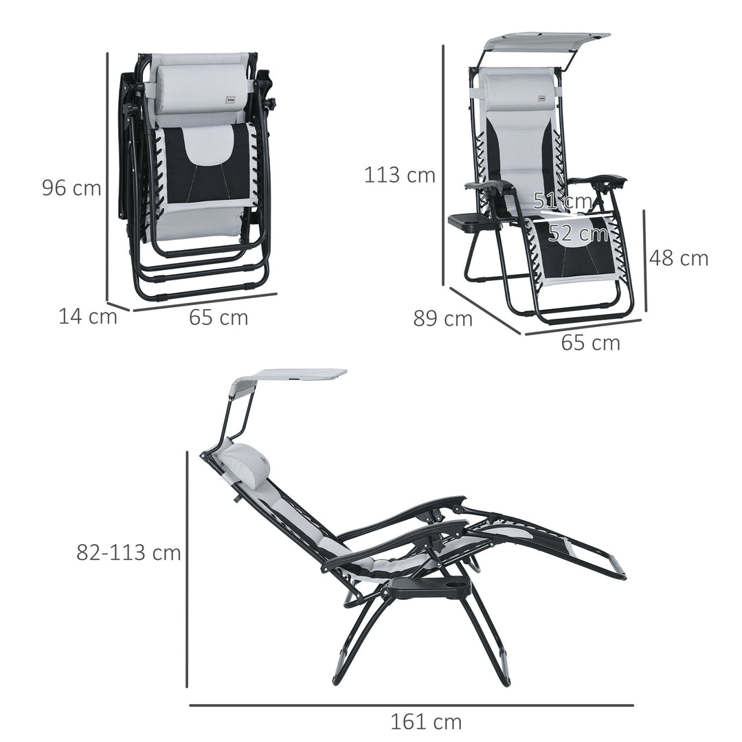 Zero Gravity Lounger Chair, Folding Reclining Patio Chair with Shade Cover, Padded Seat, Cup Holder, Soft Cushion and Headrest for Poolside, Camping, Grey