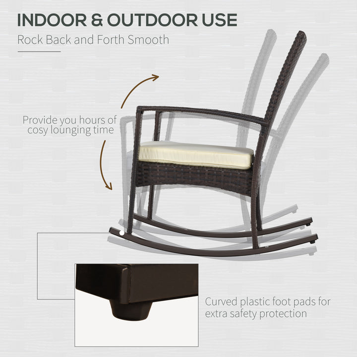 PE Rattan Garden Rocking Chair, Outdoor Rocking with Cushion, 160 KG Capacity Wicker Garden Armchair Rocker with Metal Frame for Patio, Porch, Balcony, Brown