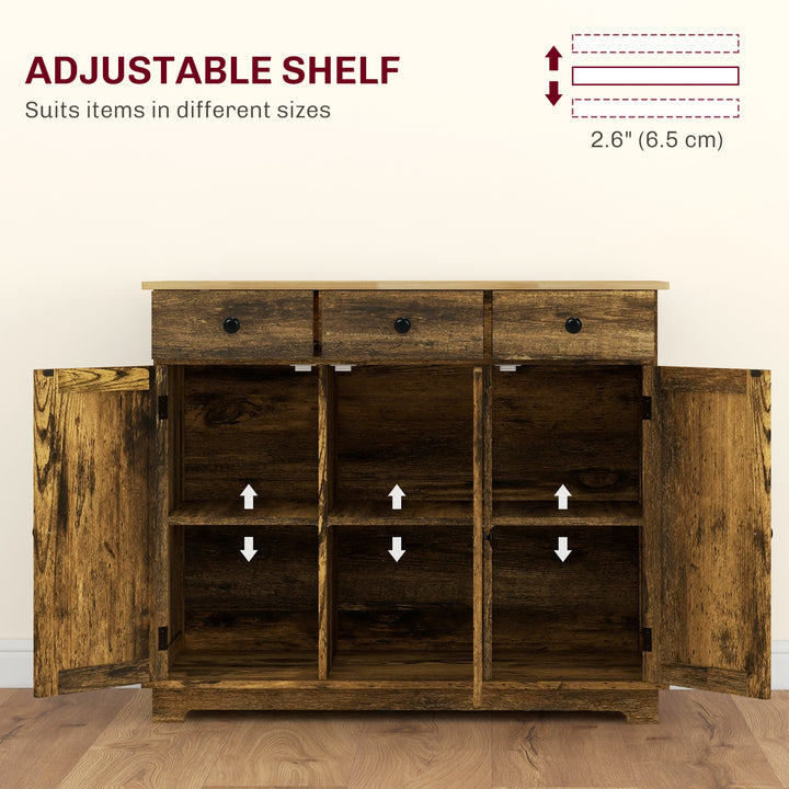 Sideboard with Rubberwood Top and Adjustable Shelves for Dining Room, Kitchen - Rustic Brown
