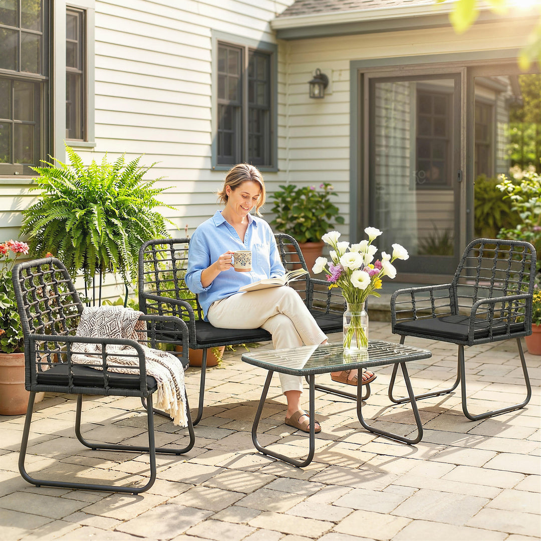 4 Piece Rattan Garden Furniture Set, Outdoor Patio Furniture with Love