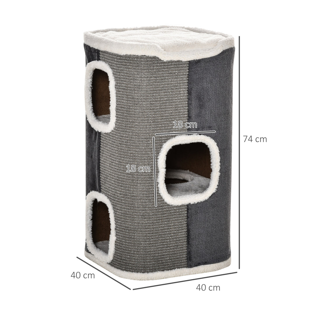 PawHut Sisal Cat Barrel with Soft Plush & Lamb Fleece Grey | Aosom UK