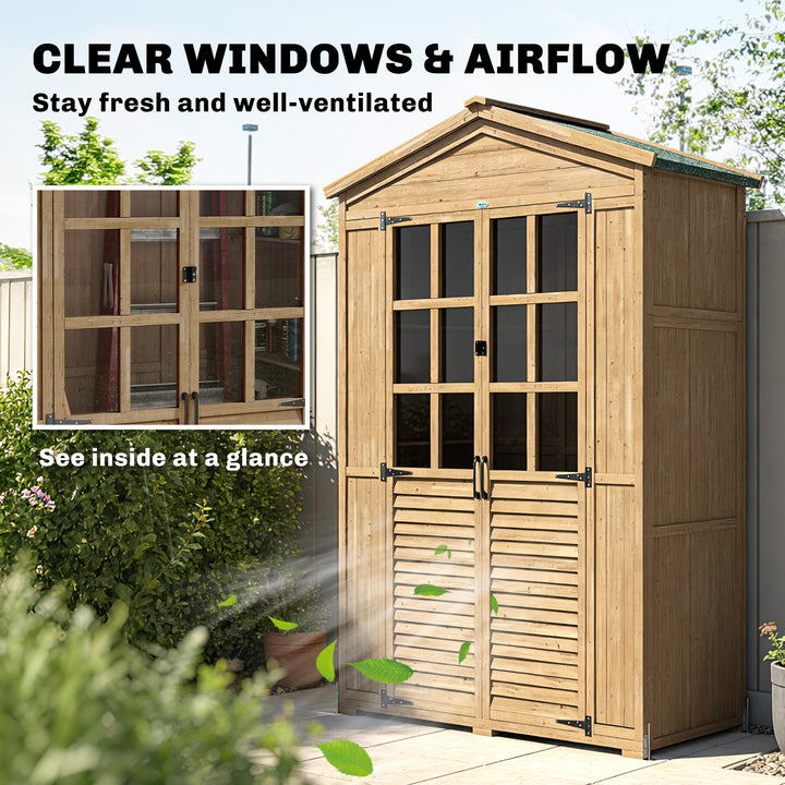 Outdoor Wooden Storage Cabinet, Garden Tool Shed with Acrylic Windows 