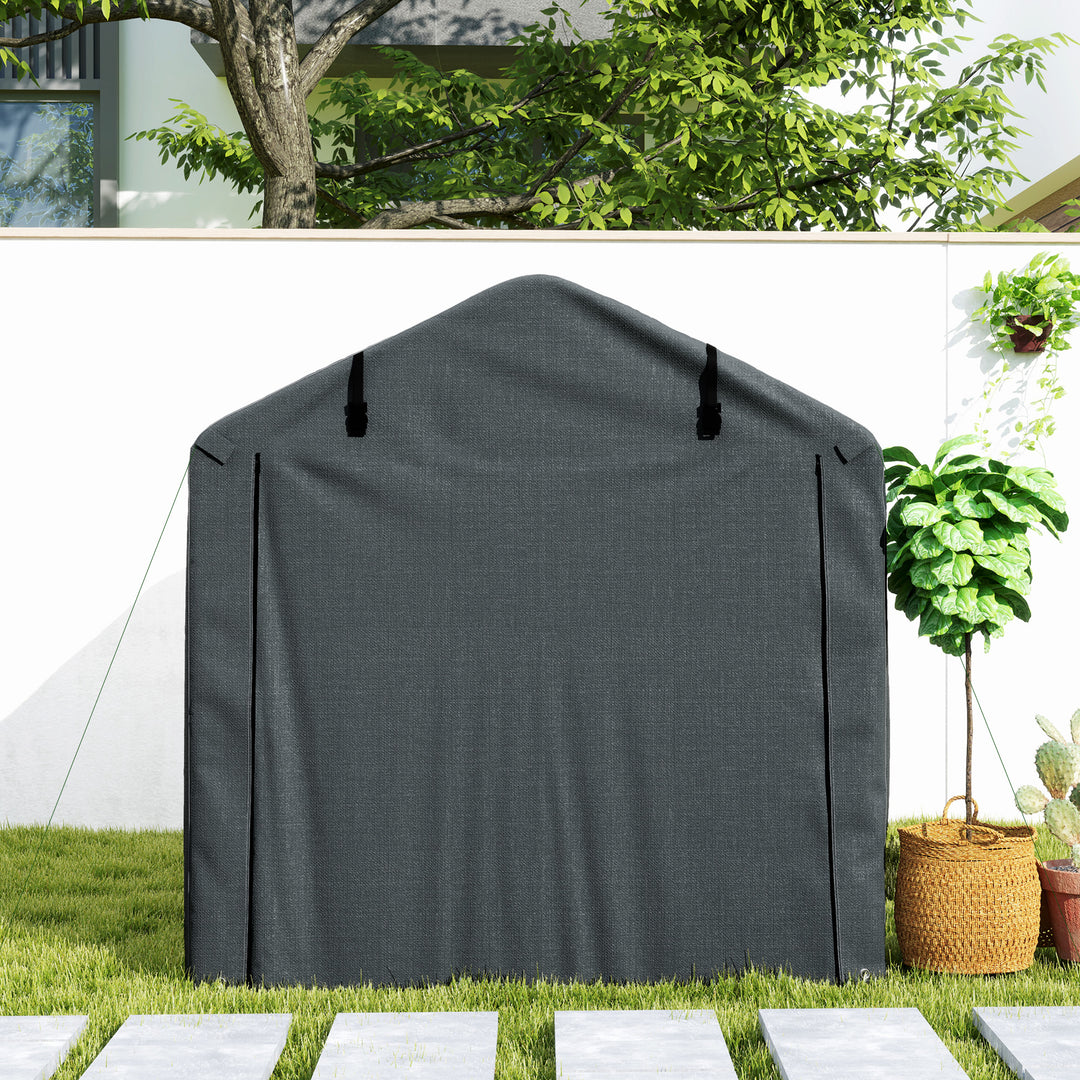 2.2 x 1.6 m Garden Storage Tent, Waterproof Anti-UV Bike Tent with Roll-up Zipper Door, Galvanised Outdoor Storage Shelter Carport for Bike, Motorbike, Garden Tools, Dark Grey