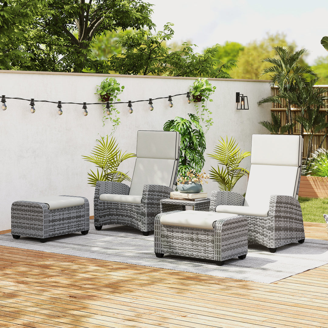 5-Piece Rattan Garden Furniture Set with Cushions - Grey