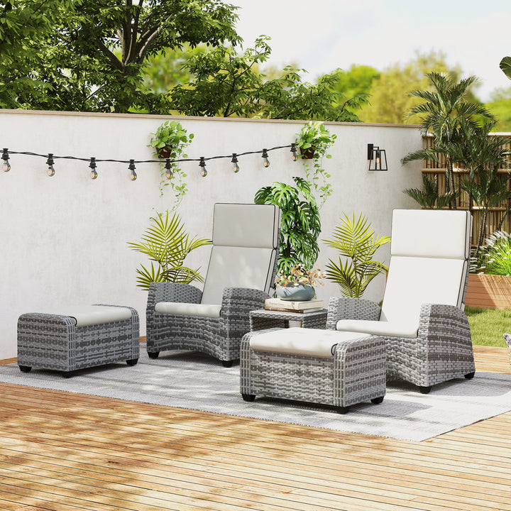 5-Piece Rattan Garden Furniture Set with Cushions - Grey